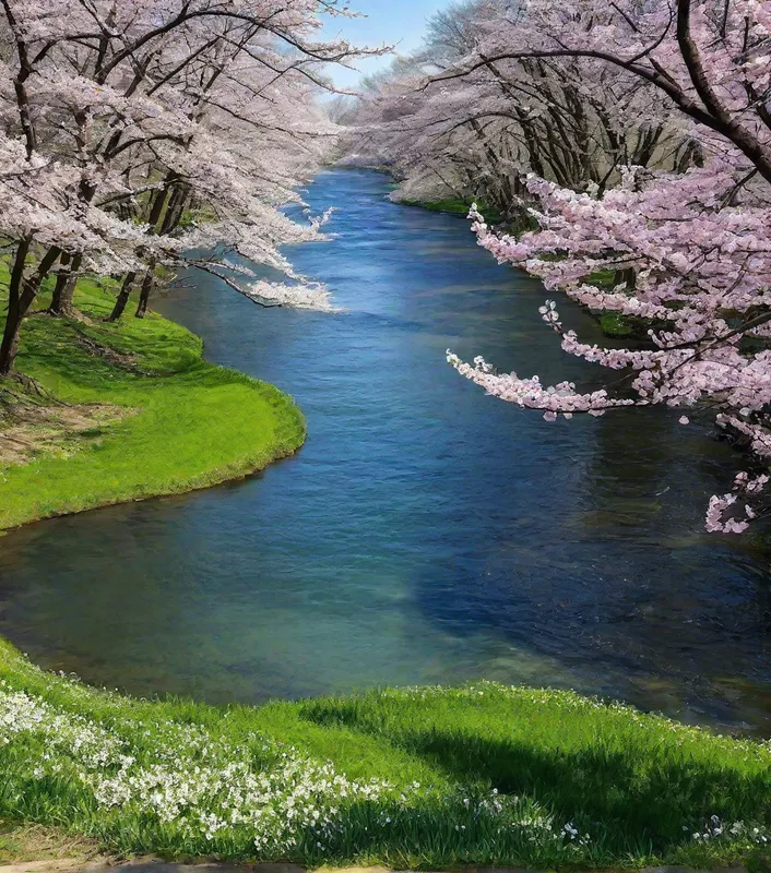 Spring River Beauty - beautiful river in spring - AI image generated with Photorealistic