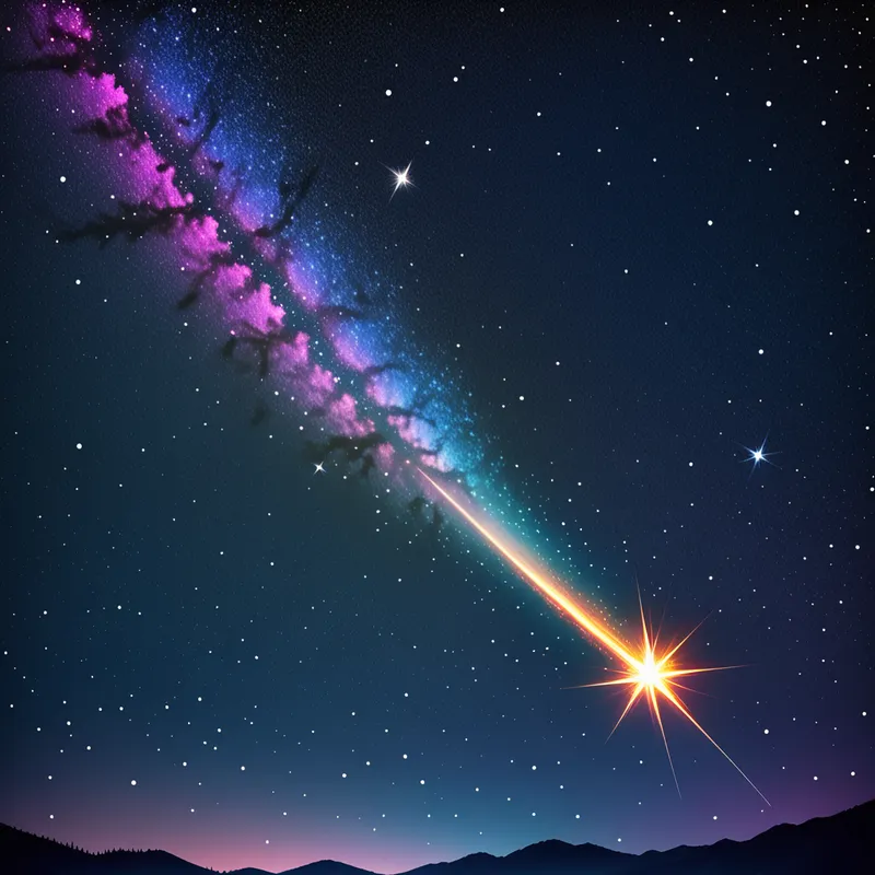 Starfall Wonder - A radiant shooting star slicing through a tranquil nighttime sky, surrounded by bright stars and subtle nebula-like textures, creating a sense of wonder, fantasy, and celestial beauty. - AI image generated with Fictional