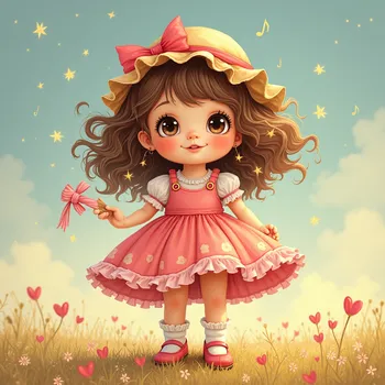 Starry-Eyed Doll in a Frilly Dress