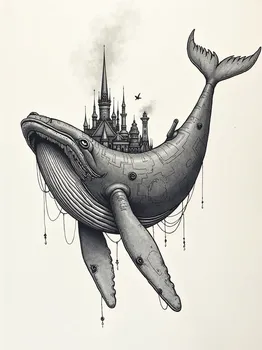 Steampunk Whale Contour Art