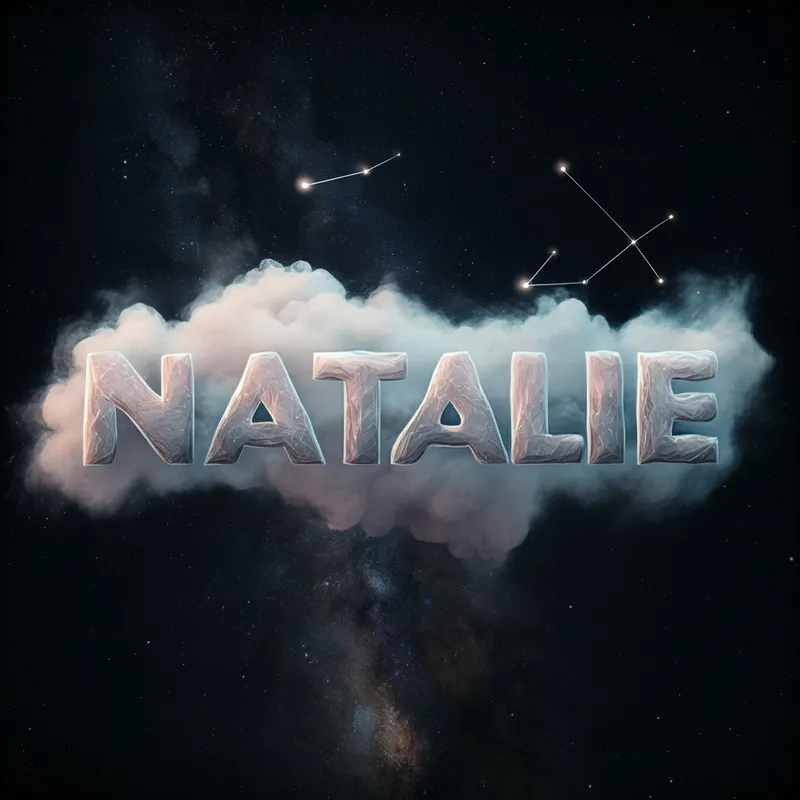 Stellar Natalie - The name Natalie crafted in 3D, surrounded by a cloud of ethereal smoke and a constellation of stars, set against the infinite expanse of space. - AI image generated with Imagen 3