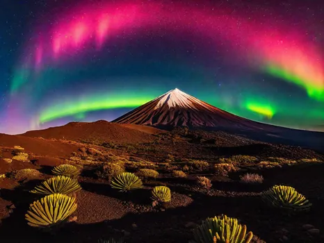 Sunrise at Teide with Northern Lights