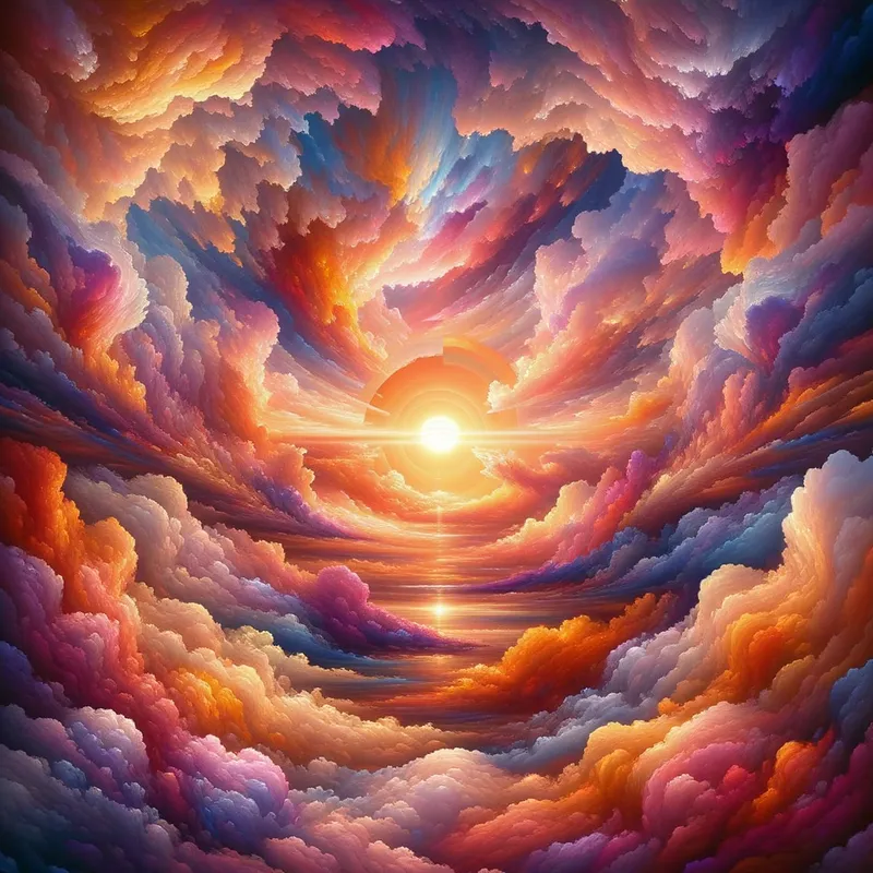Sunset Kaleidoscope - An animated, kaleidoscopic representation of a sunset, where the colors and forms of the sky are fragmented and reassembled in a constantly shifting, mesmerizing display. - AI image generated with Art
