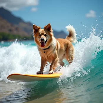Surfing Dogs on Hawaiian Waves