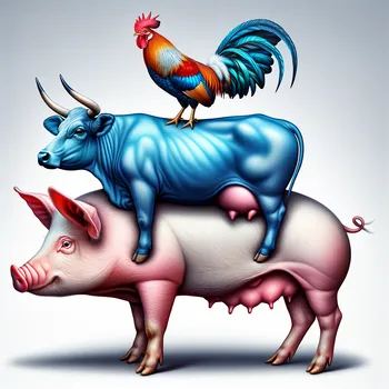 Surreal Pig, Cow, Hen, Turtle