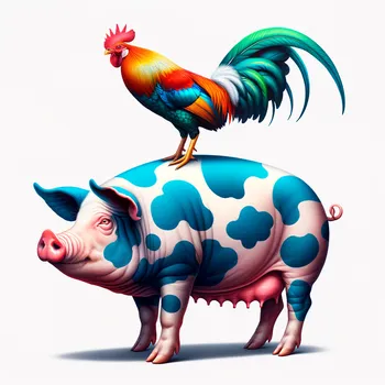 Surreal Pig, Cow, Hen, Turtle