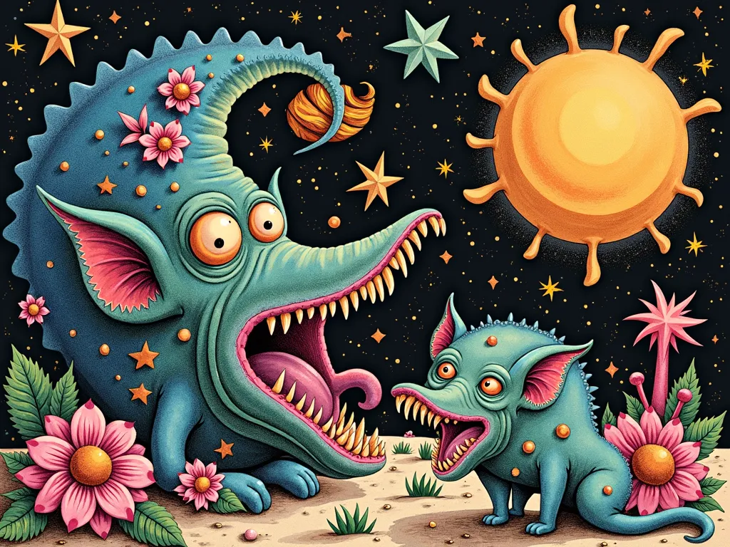 Surreal Yuletide Flora Masterpiece - A visually striking image of the fusion of Christmas elements as represented by surreal flora, creating a harmonious and thought-provoking synthesis. stippling drawing, vivid colors, picture of the day, Salvador Dali, Giger  - AI image generated with Photorealistic 2