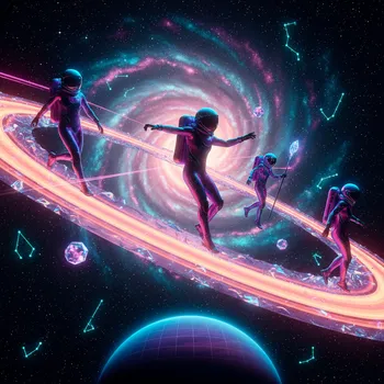 Synthwave Astronauts on Saturn's Rings