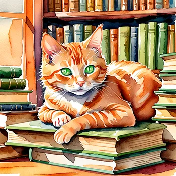 Tabby Cat and Books