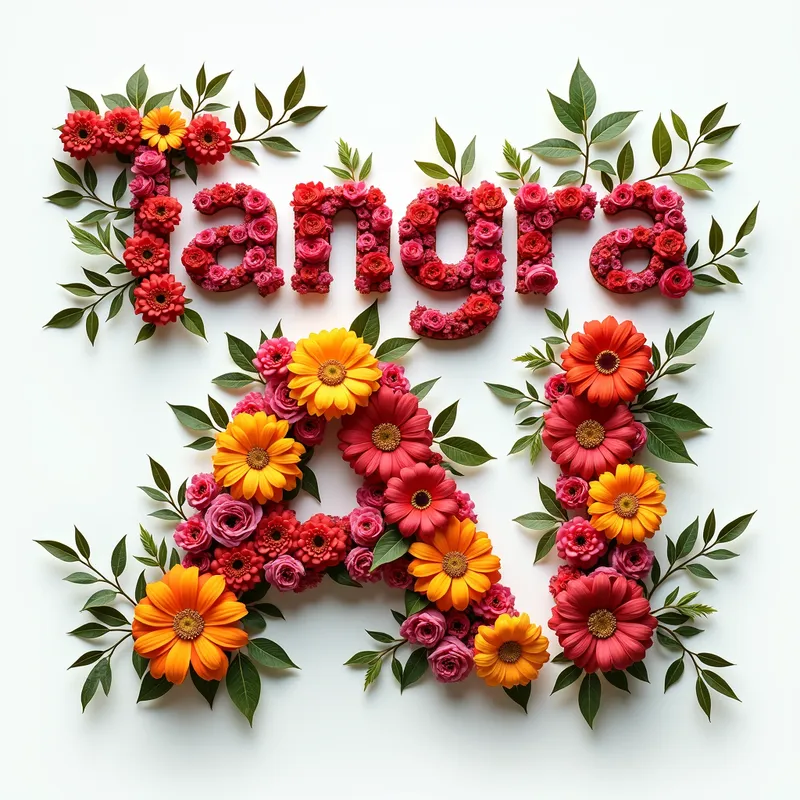 Tangra AI Floral Text Art - Text 'A harmonious composition of flowers in full bloom, artistically configured to spell out 'Tangra AI'. The vibrant colors and shapes of the flowers merge to produce a captivating piece of floral text art. with mashaallah Fall' - AI image generated with Text