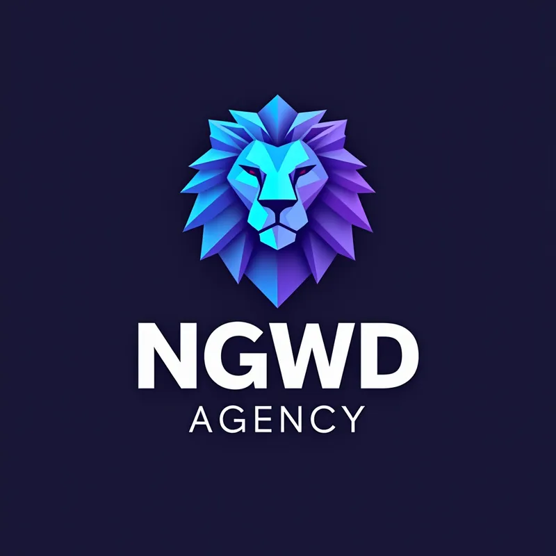 Tech-Savvy Lion Logo - Imagine a sharp, angular lion head with a blue-to-violet gradient, sitting above the bold, uppercase text "NGWD Agency." The geometric nature of the lion’s mane and face reflects technology, strength, and vision, while the gradient adds a sense of depth, creativity, and modernity. The logo will feel powerful, tech-savvy, and timeless.
- AI image generated with Text