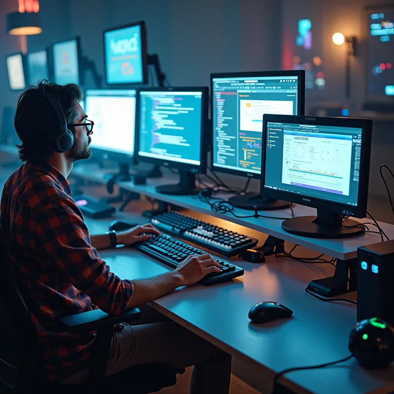 Tech Workspace - computers - AI image generated with Photorealistic 2