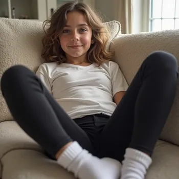 Teen in Black Leggings Relaxing on Couch