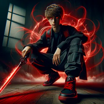 Teen with Red Aura and Sword
