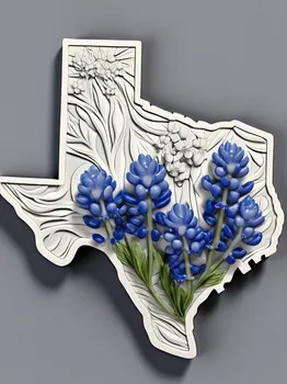 Texas 3D Relief with Bluebonnets