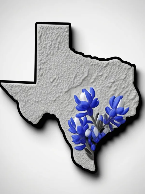 Texas State Relief with Bluebonnet - grayscale deep relief state of Texas shape with a bluebonnet flower in the middle - AI image generated with Photorealistic