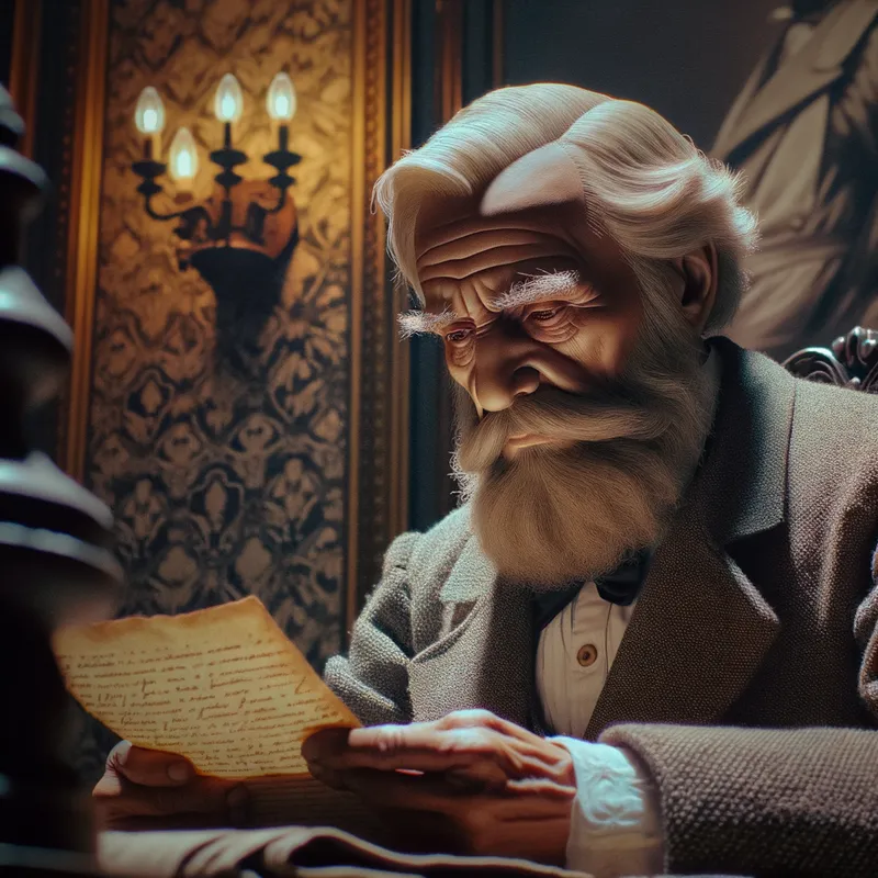 The Heart of a Leader - A powerful portrayal of Don José Francisco de San Martin at his residence in Yapeyú, Corrientes, Argentina. Capturing a moment where he is engaged in a heartfelt conversation with a visitor or perhaps reading correspondence, depicting the personal side of the revered leader amidst the historical backdrop. - AI image generated with Art