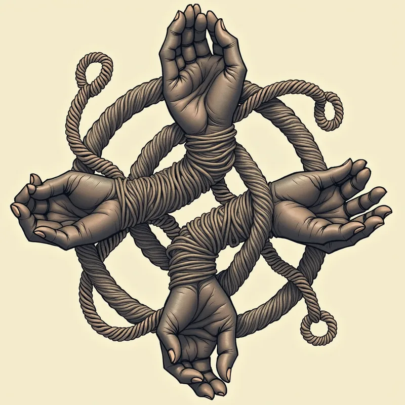 The Manipulator Seal - A powerful sigil representing manipulation, featuring a combination of interlocking hands and spiraling strings for a dynamic feel. - AI image generated with Photorealistic 2