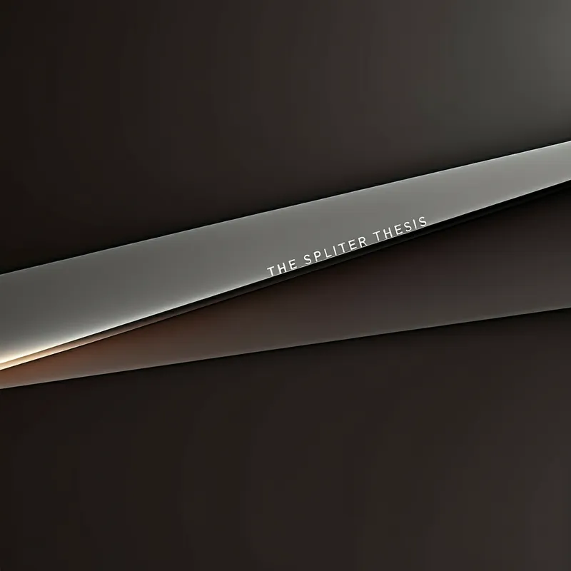 The Splinter Thesis Banner - A sleek, minimalistic banner with a modern design. The background is a solid, muted color such as soft grey or white. The text "The Splinter Thesis" is centered in a clean, sans-serif font, possibly in black or dark grey. The overall look is elegant and uncluttered, with ample white space to maintain a modern aesthetic. - AI image generated with Imagen 3