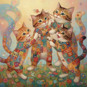 Three Patchwork Cats at Play