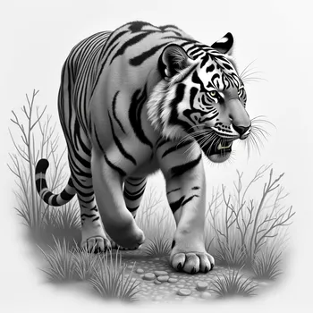 Tiger Hunting in Pencil Sketch