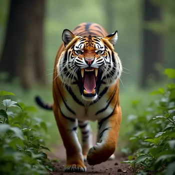 Tiger Walks and Roars in Forest