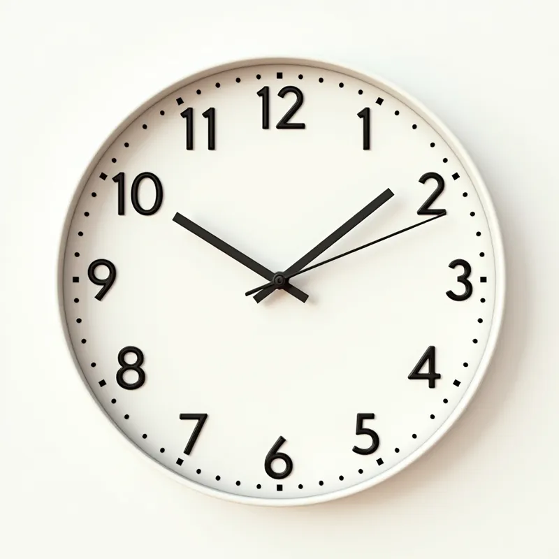 Timeless Lettered Dial - A refined, crisply rendered clock with a flawless circular design. Instead of numbers, the indices use the letters T, I, M, E, 4, A, C, H, A, N, G, and E, arranged equidistantly as on a normal clock. The letter arrangement is clear with standard spacing. Subtle, slim clock hands indicate the time 11:03, with the minute hand on E and the hour hand just before the second E. Both hands are delicate to emphasize the letters. - AI image generated with Text