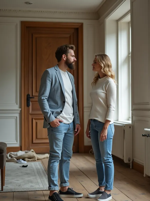 Timeless Transformation - An attractive man and his wife collaborating to undo contemporary renovations in their apartment, bringing it back to its timeless, original state. - AI image generated with Photorealistic 2