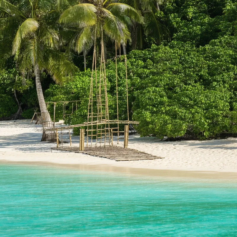 Tropical Island Sprint - Picture an obstacle course on a lush tropical island. Incorporate natural elements like swinging vines, coconut tree climbs, and bamboo hurdles. The scenery includes turquoise waters, white sandy beaches, and vibrant jungle foliage, creating a lively and energetic atmosphere.