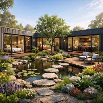 U-Shape Container Home with Garden Cour