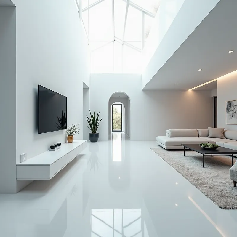 Ultra-Modern Plastic Home - A white smart home designed with high quality plastic, characterized by its sleek architecture, seamless integration of smart devices, and cutting-edge technology for an ultra-modern feel. - AI image generated with Photorealistic 2