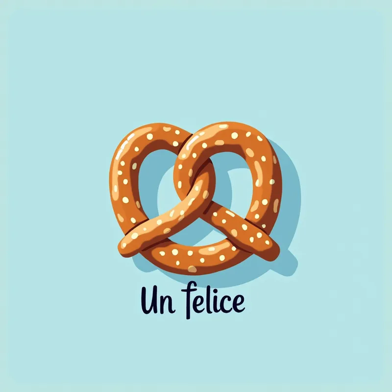Un Felice Pretzel Icon - Create a social media icon for the bakery.
Use a pretzel as the main mark.
The background color should be light blue.
Include the store name "Un felice" at the bottom. - AI image generated with Text