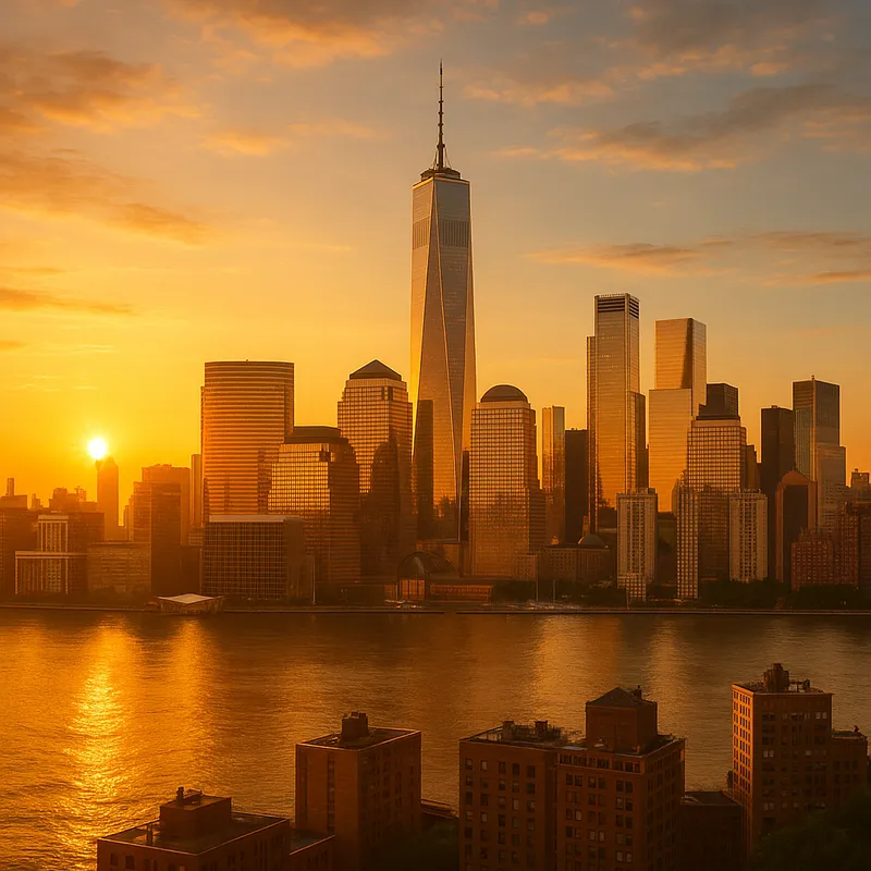Urban Dawn - A city skyline bathed in the early morning light, with the sunrise painting the buildings in warm, golden tones. - AI image generated with GPT Image