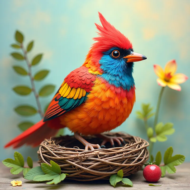 Verdum Bird Wish Nest - create a colorful verdum bird that is realistic and has a nest with a paper to write a wish - AI image generated with Photorealistic 2