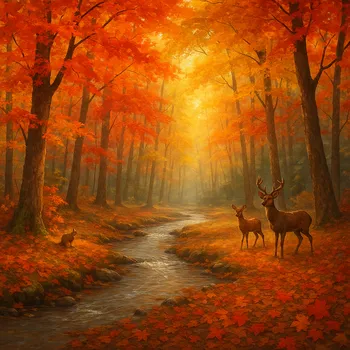 Vibrant Autumn Forest with River