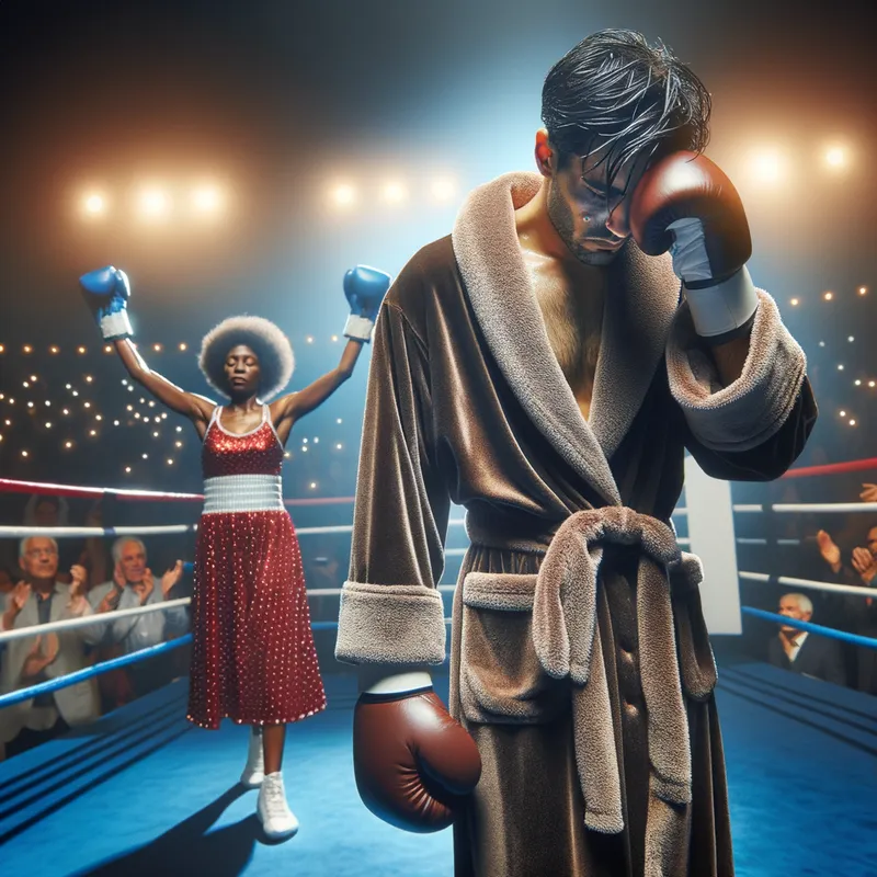 Victorious Exit from the Boxing Ring - Someone leaving the boxing ring, there opponent winning - AI image generated with Art