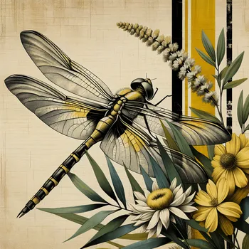 Vintage Dragonfly on Striped Canvas