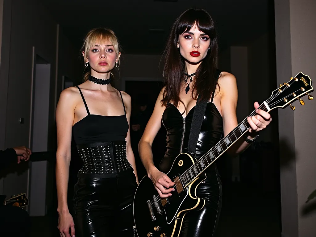 Vintage Gothic Band - Female gothic 80’s band by Anton Corbijn - AI image generated with Photorealistic 2 - nostalgic vintage scene, night lighting