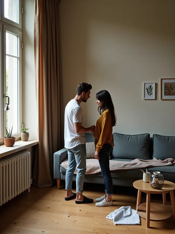 Vintage Revival - An attractive man and his wife engaging in the detailed process of undeveloping their improved apartment, gradually restoring its vintage, original charm. - AI image generated with Photorealistic 2