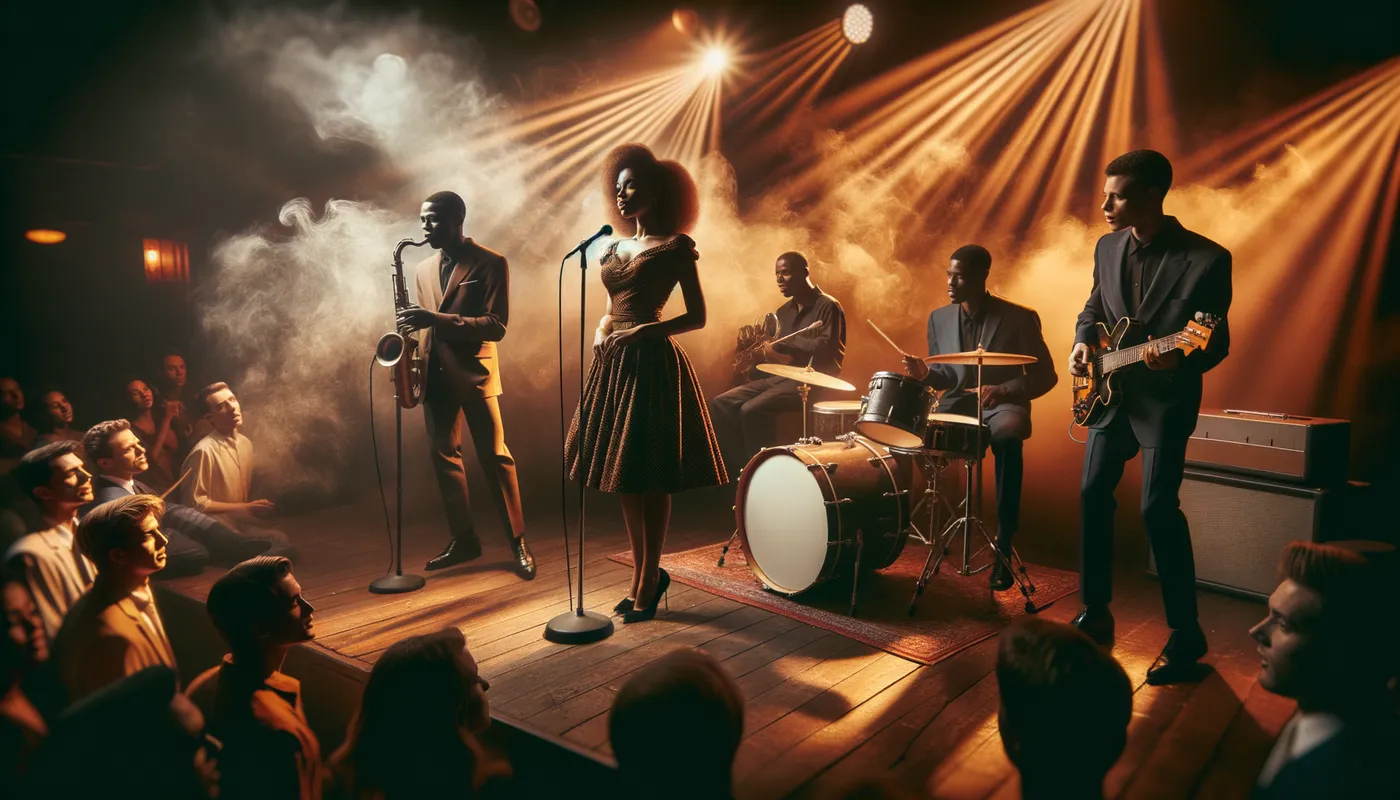 Vintage Soul Night Vibes - 1950's soul band playing in a smoky warm invting night club - AI image generated with Art
