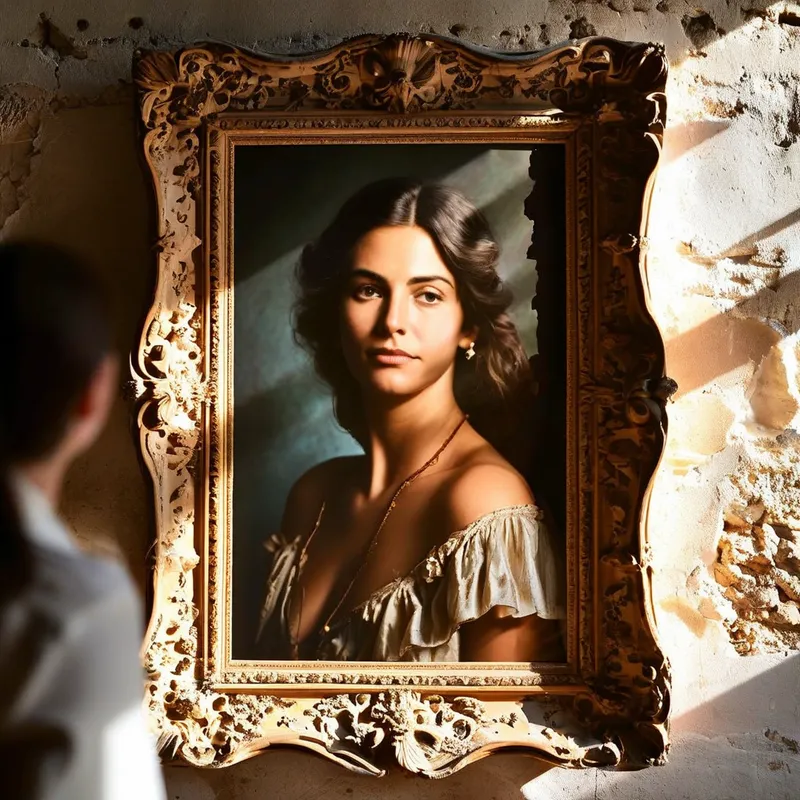 Vintage Wall Portrait with Flare - live picture - AI image generated with Nova Canvas - antique wall portrait, lens flare