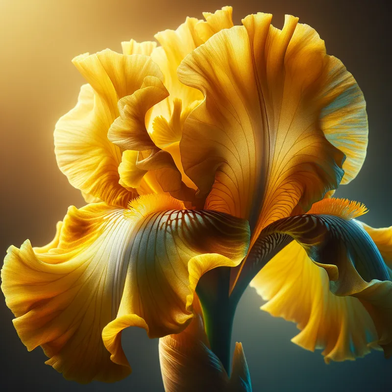 Vivid Yellow Iris Close-Up - A single yellow iris - AI image generated with Art - close-up, vivid colors