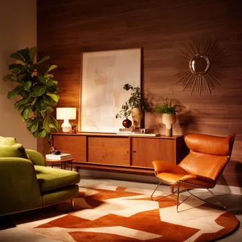 Warm Teak and Walnut Interior View