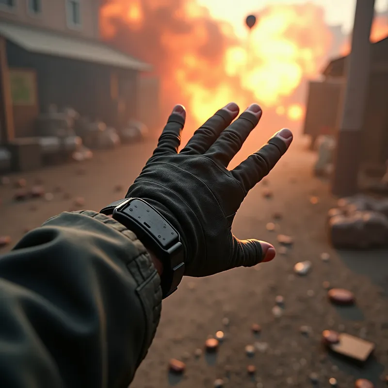 Warzone Response - An image showing the hand of a special forces operative in the heat of battle, emphasizing the chaos and adrenaline of a Call of Duty warzone. - AI image generated with Photorealistic 2