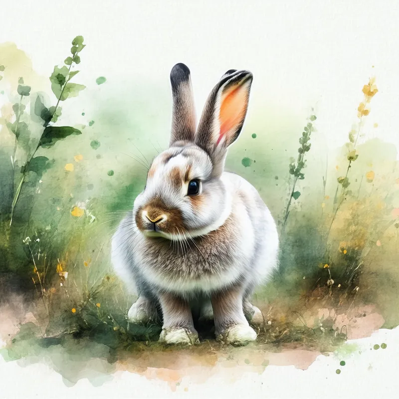 Watercolor Bunny on White Background - Create a realistic watercolor image of a bunny with a plain white background.