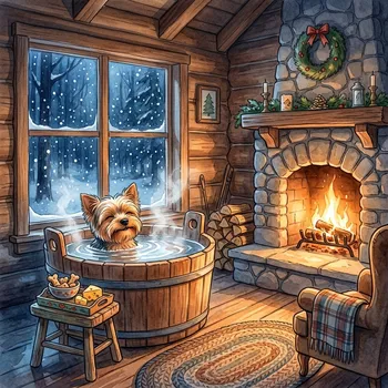 Watercolor: Cozy Yorkie Hot Tub