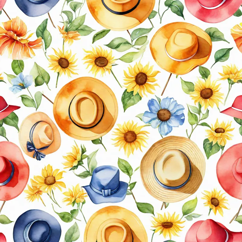 Watercolour Sun Hat on White Background - Create a realistic watercolour image of a Sun hat with a plain white background. - AI image generated with Photorealistic