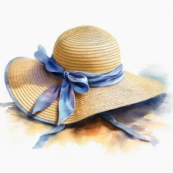 Watercolour Sun Hat on White Background