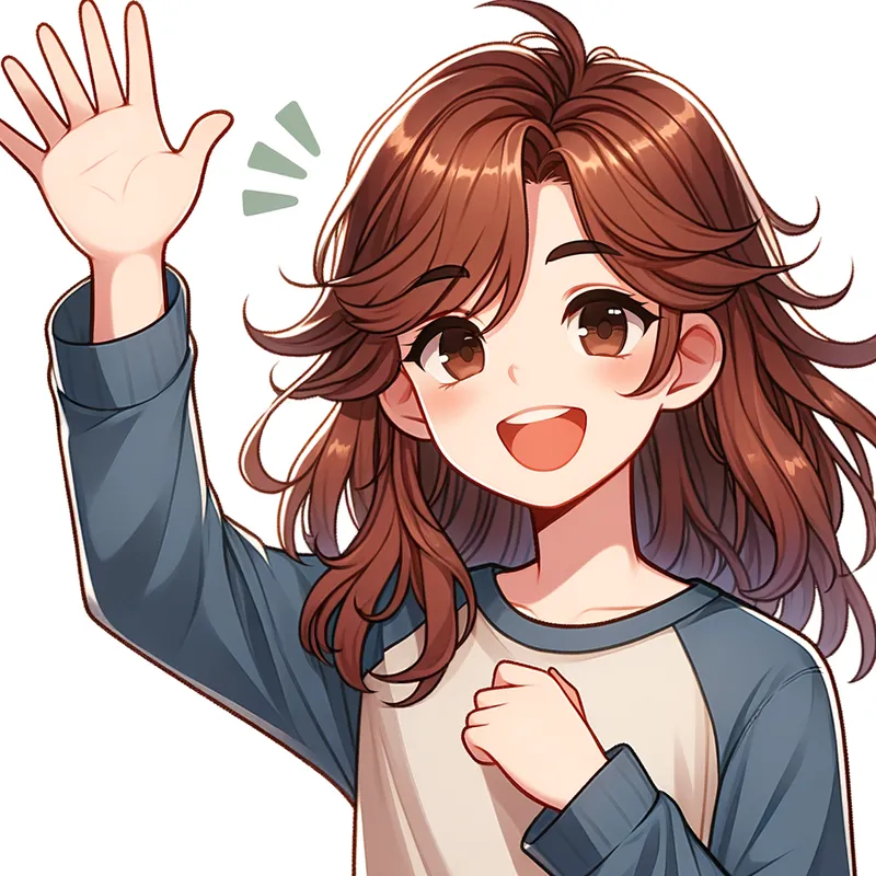 Waving Teen with Brown Hair - brown-haired teenager waving - AI image generated with Art
