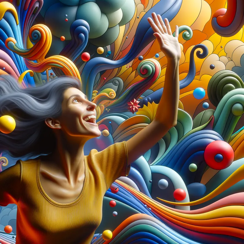 Whimsical Beauty - A playfully styled woman in a colorful and whimsical environment, showcasing her personality and individuality through her pose and surroundings. - AI image generated with Art